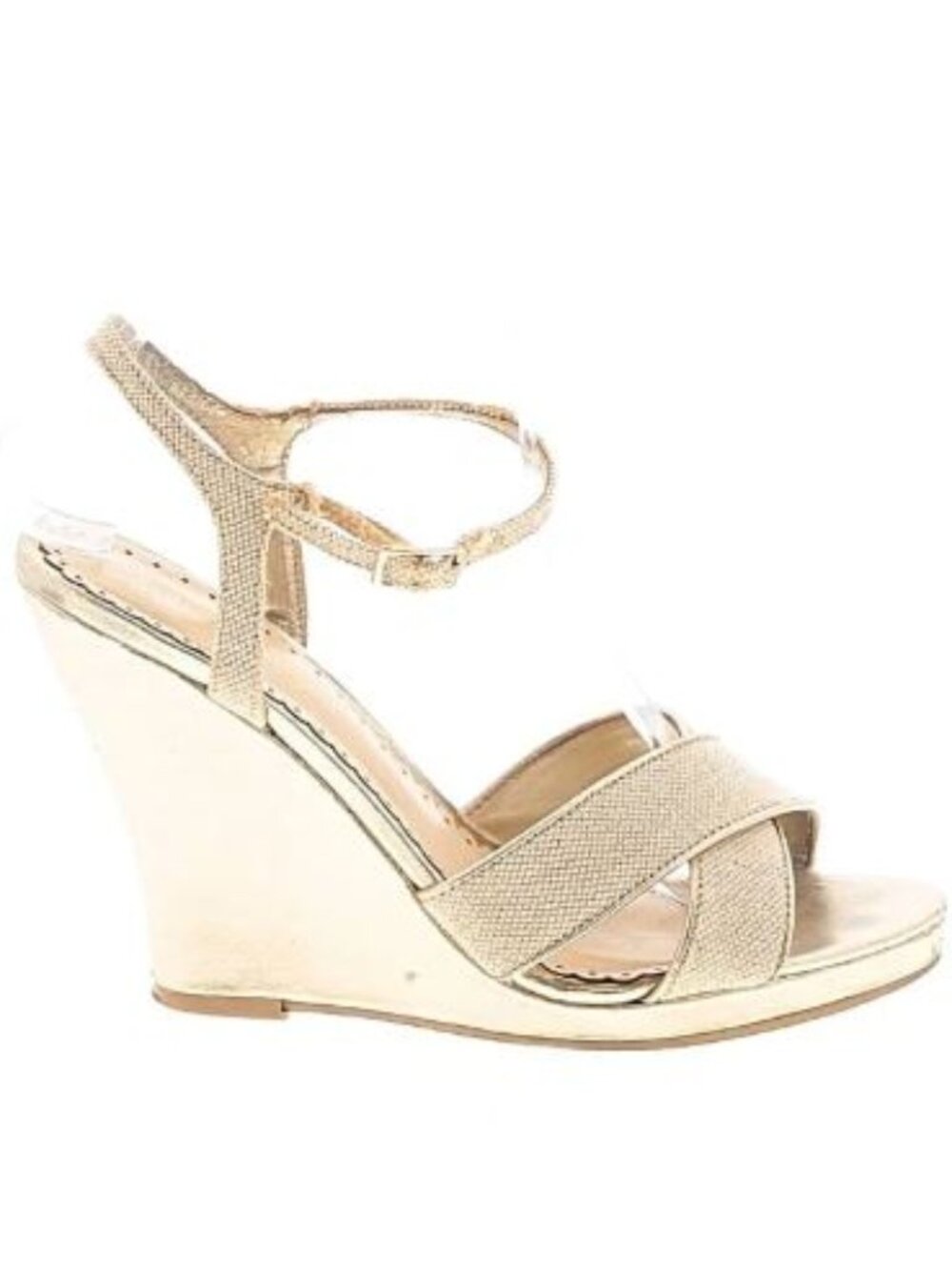 Lilly Pulitzer Abby Wedge Sandals 6.5 Metallic Gold Strappy Platform Canvas Y2K